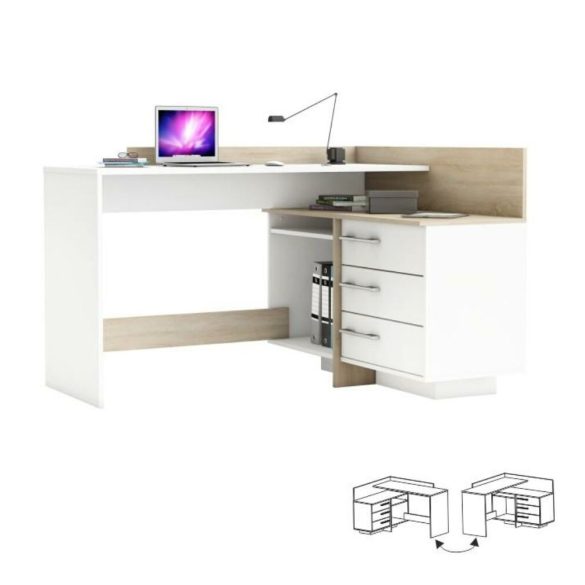 Sarok számítógépasztal, fehér/sonoma tölgyfa, TALE 484881
