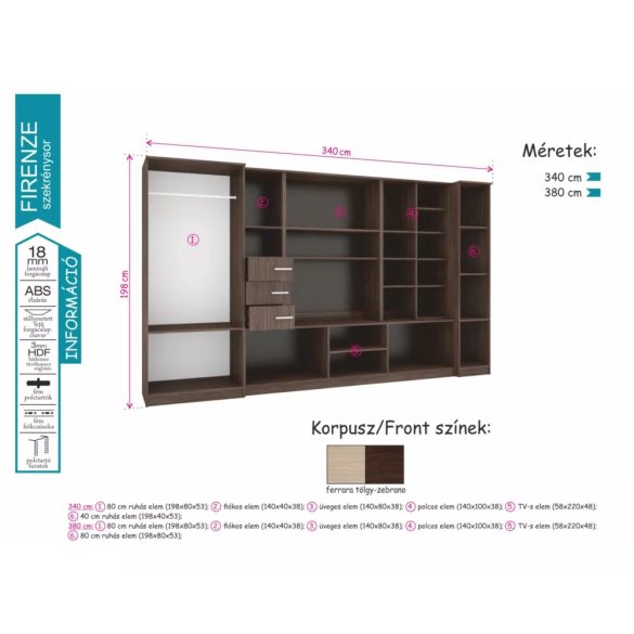 Firenze szekrénysor, 380 cm