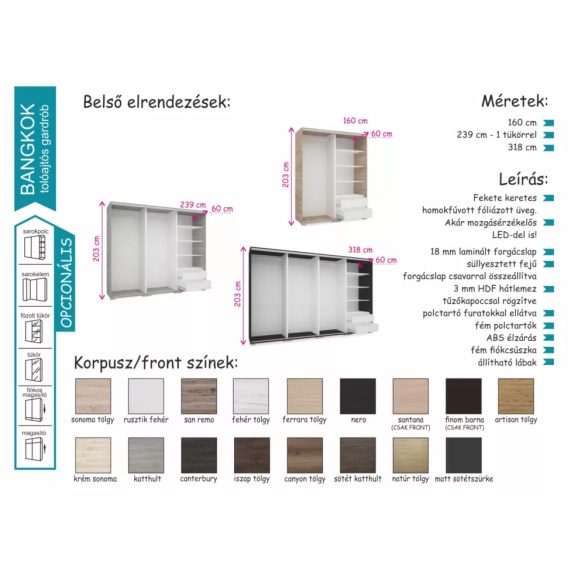 Bangkok tolóajtós gardrób 160 cm