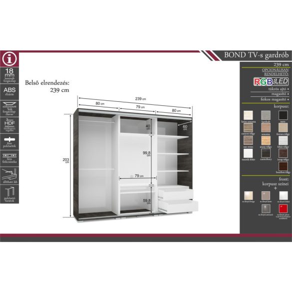 Bond TV-s gardrób 239 cm