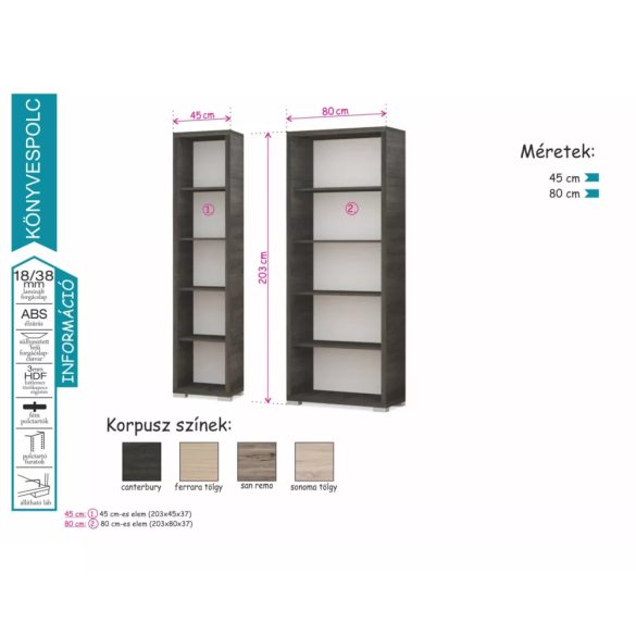 Könyvespolc 80 cm