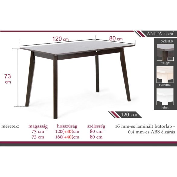 Anita asztal 160 cm