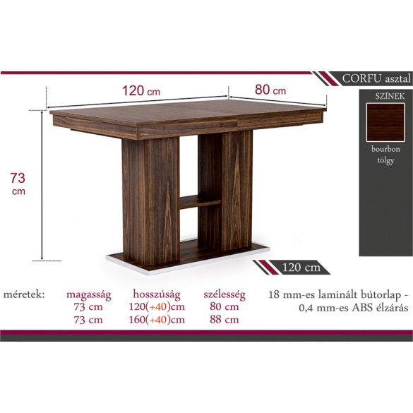 Corfu asztal 120 (+ 40 cm) x 80 