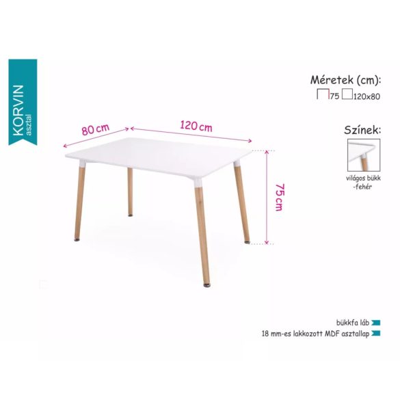 Korvin asztal 120 x 80 cm