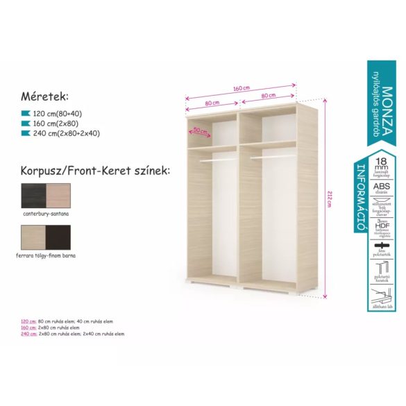 Monza gardrób 120cm 