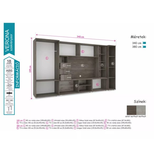 Verona szekrénysor 340 cm