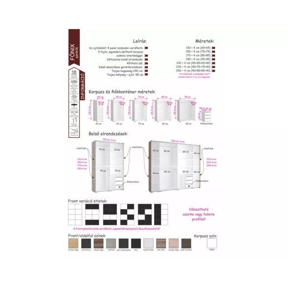 Főnix gardrób 134 cm 