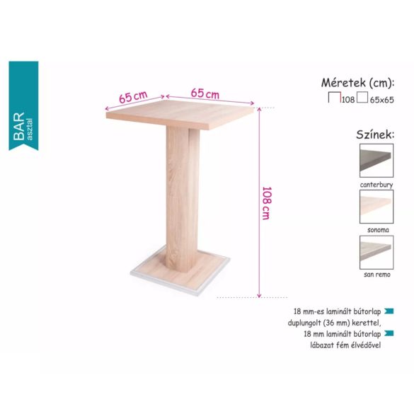 Bar asztal 66x66